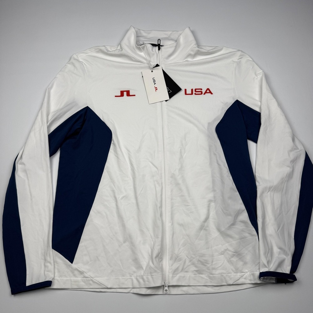 USA J.Lindeberg Jacket Mens XL White Constantin Full Zip Light Mid Flag